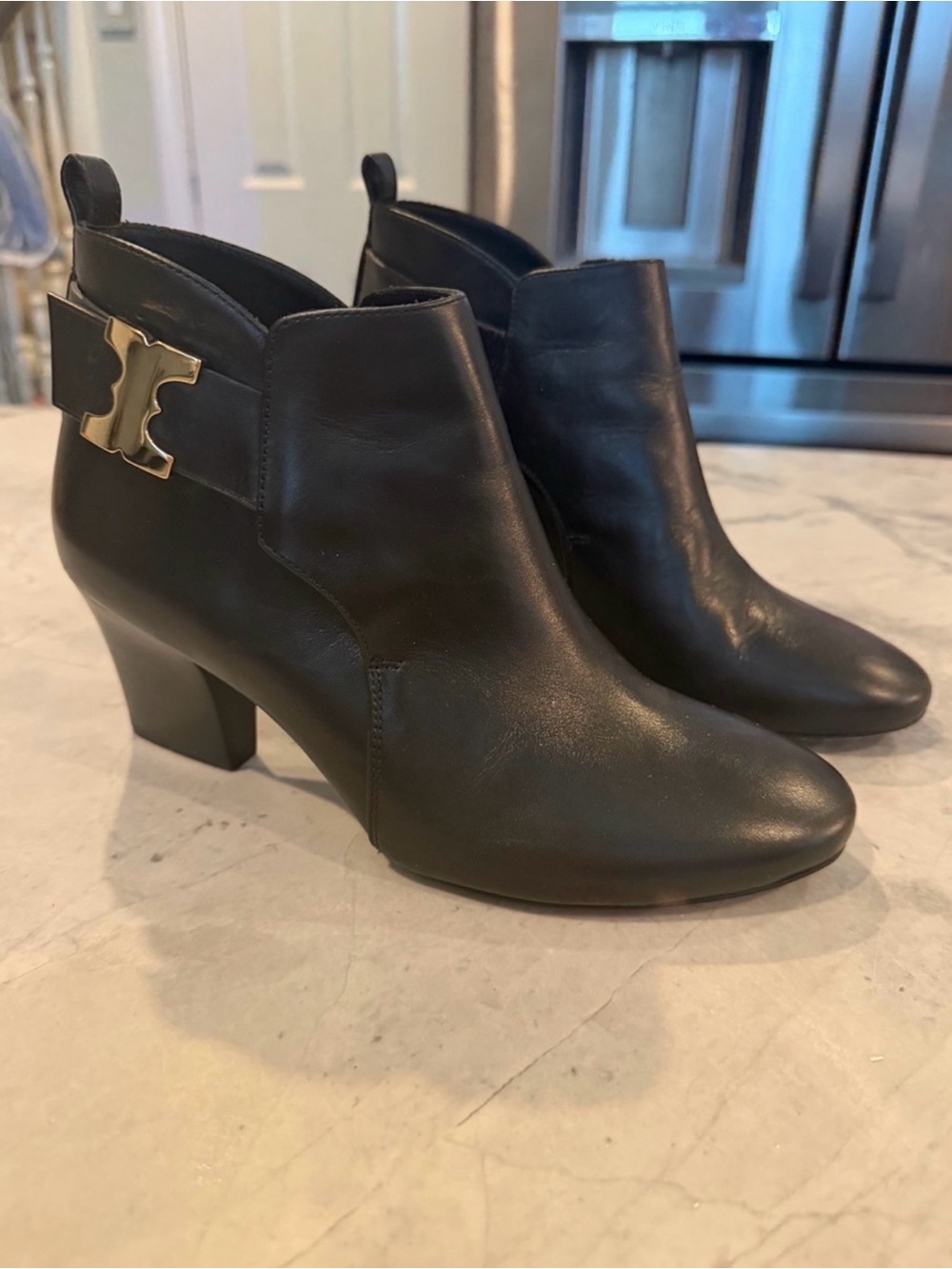 Tory Burch Womens 7 Black Leather Logo Ankle Booties Silver Hardware